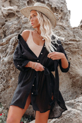 Black Solid Color Tie Sun-proof Belt Sexy V Neck Cover Up